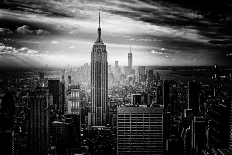 black and white shot of new york city